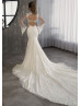 High Neck Ivory Lace Dotted Tulle Wedding Dress